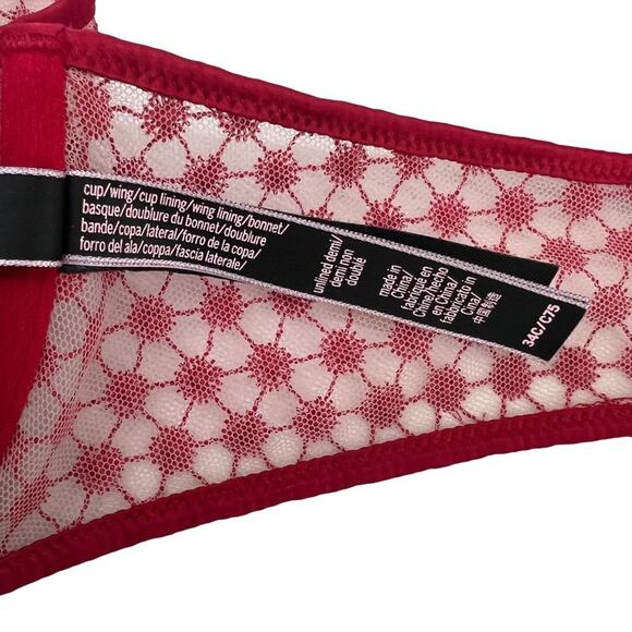 Victoria's Secret Luxe Lingerie Lace Starburst Unlined Demi Bra Red 34C - Picture 6 of 8